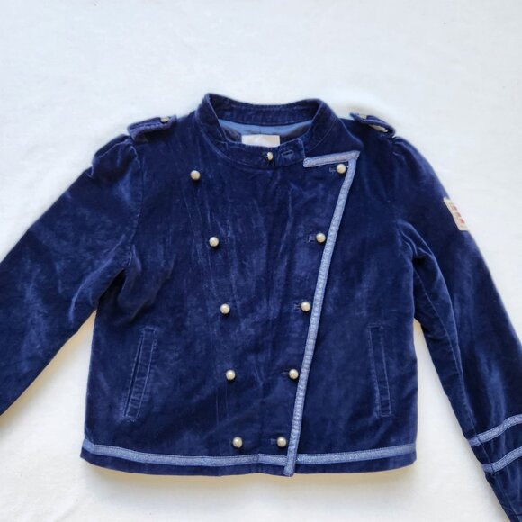 Annie Girls Military Style Navy Blue Velvet Jacket Patches Ribbon Cute Dressy - Picture 3 of 12